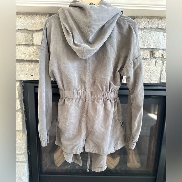 ✨VTG ✨Double Zero Wrap Jacket Hooded Silk Lining Tie Front Sage/Gray Women Small - Picture 5 of 9